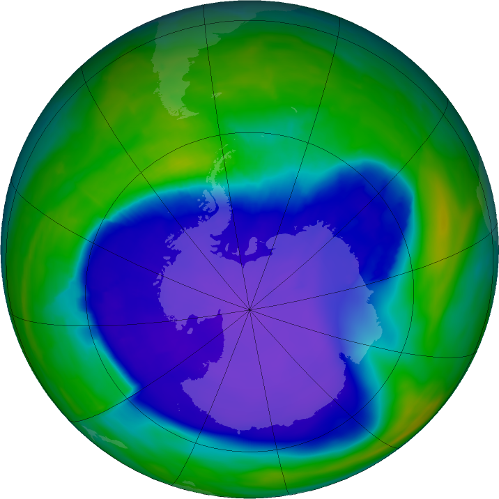 Antarctic ozone map for 30 September 2015